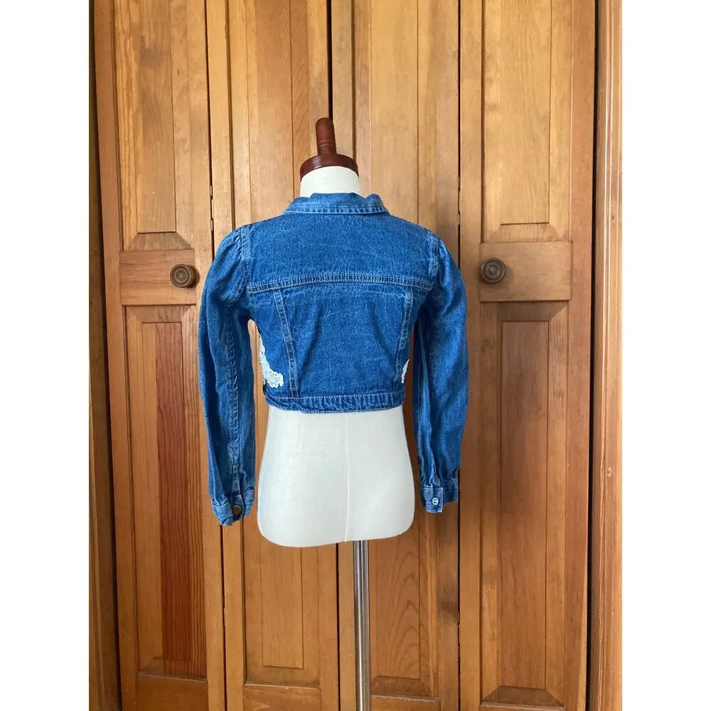Little Lass Denim Jacket With Lace Applique, Size 6